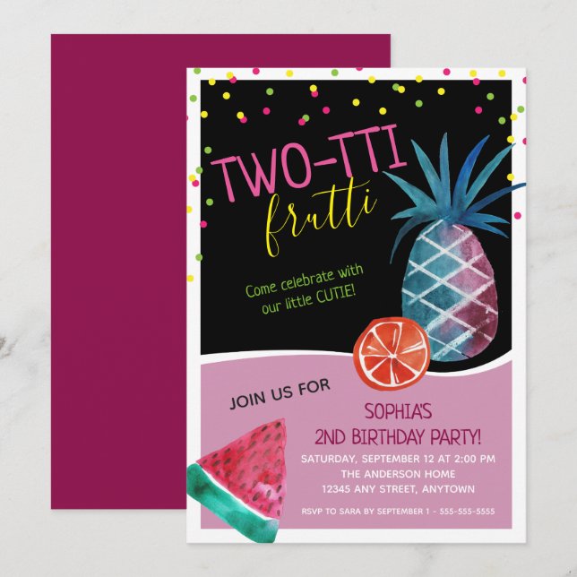 Cute Two-tti Frutti Second Birthday Party Invitation (Front/Back)