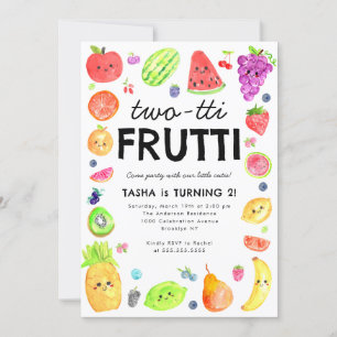 Cute TWO-tti Frutti Summer Fruit 2nd Birthday Invitation