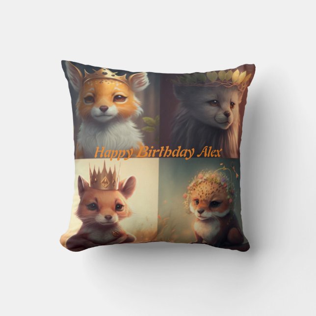 Cute two wild animal friends  throw pillow (Front)