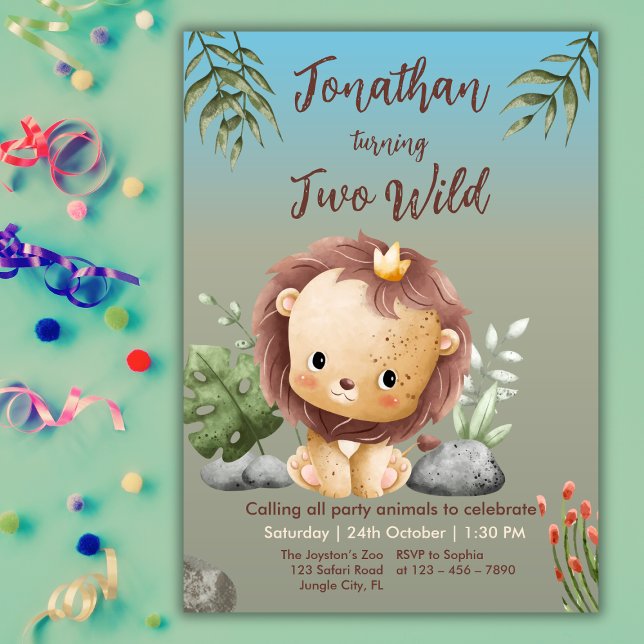 Cute Two Wild Safari Lion Kids 2nd Birthday  Invitation (Creator Uploaded)
