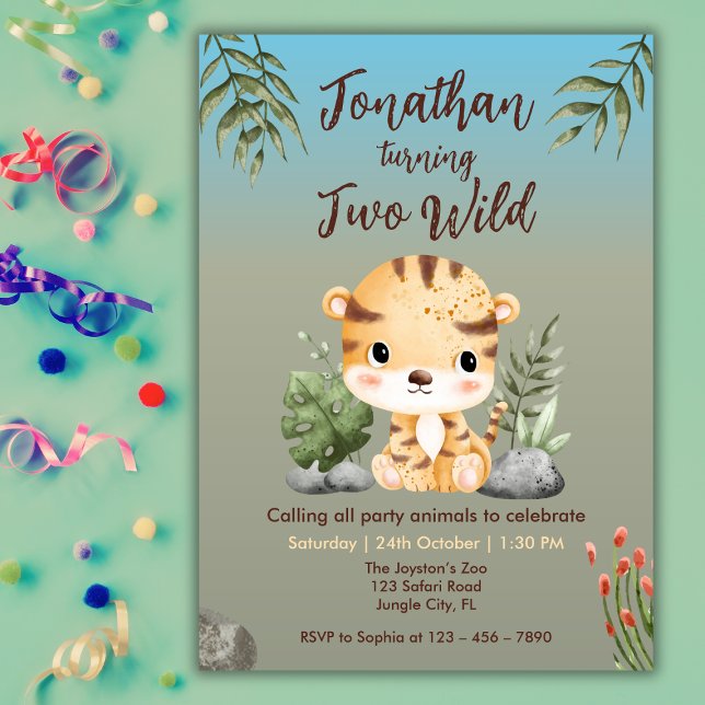 Cute Two Wild Safari Tiger Kids 2nd Birthday  Invitation (Creator Uploaded)