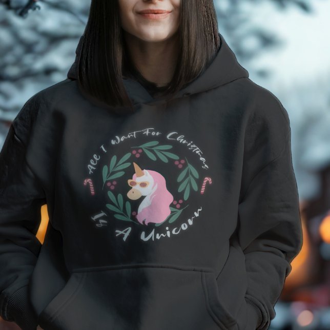 Cute Typography Funny Pink Unicorn Christmas Women Hoodie (Creator Uploaded)