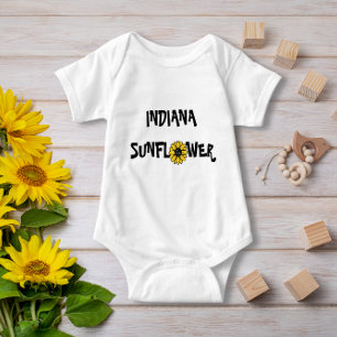 Cute Typography Indiana Sunflower Baby Name Bodysuit