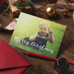 Cute Typography Merry Christmas Family Photo Holiday Card