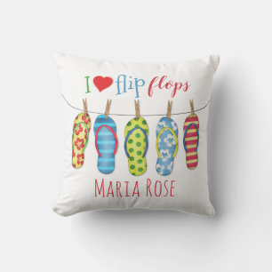 Cute Typography Quote Custom I Heart Flip Flops Cushion
