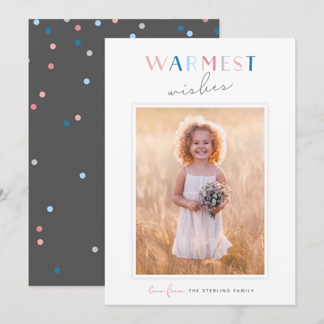 Cute Typography "Warmest Wishes" Portrait Photo Holiday Card (Front/Back)