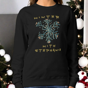 Cute typography winter snowflake gold teal simple  sweatshirt