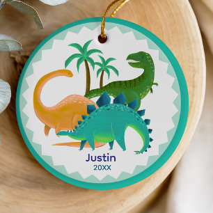 Cute tyrannosaurus dinosaur holiday keepsake ceramic ornament