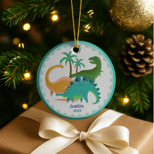 Cute tyrannosaurus dinosaur holiday keepsake ceramic ornament