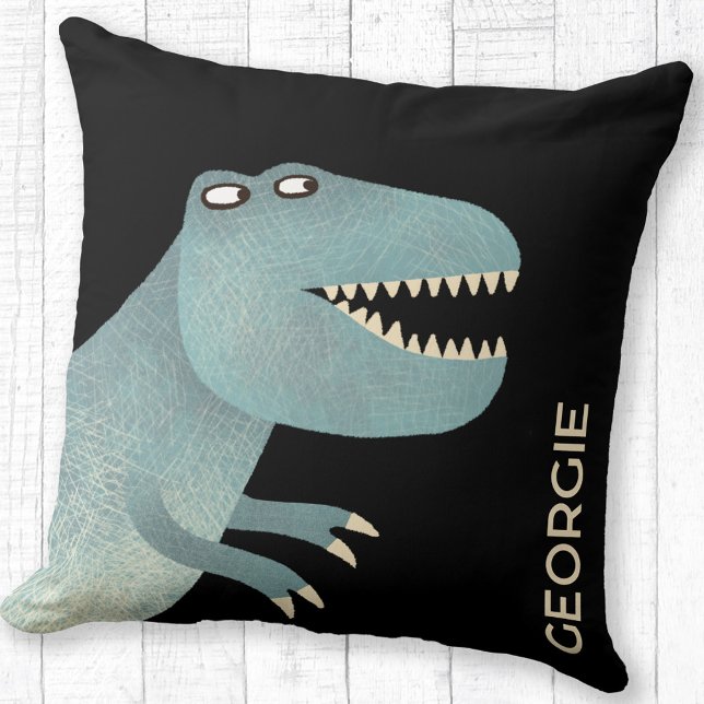 Cute Tyrannosaurus Rex Dinosaur Personalised Cushion (Tyrannosaurus Rex dinosaur personalized custom name throw pillow)