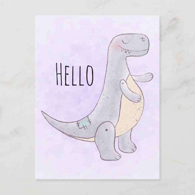 Cute Tyrannosaurus Rex Dinosaur Toy Hello Postcard (Front)