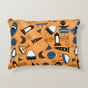 Cute ufo alien spaceships, planets, galaxies seaml decorative cushion