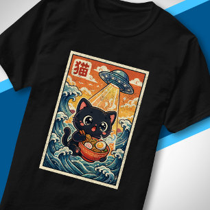 Cute UFO Cat Eating Ramen Retro Japanese Wave T-Shirt