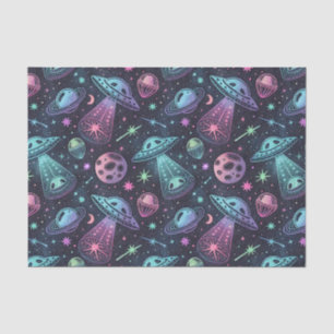Cute UFO & Cosmic Spaceship Galaxy Space Pattern Tissue Paper