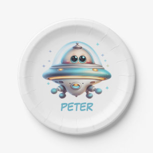Cute UFO Personalised Paper Plate