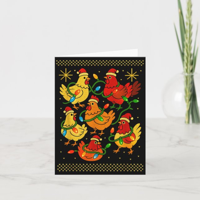 Cute Ugly Christmas Chickens Hen Shirt Funny Xmas  Card (Front)