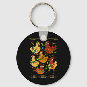 Cute Ugly Christmas Chickens Hen Shirt Funny Xmas Key Ring