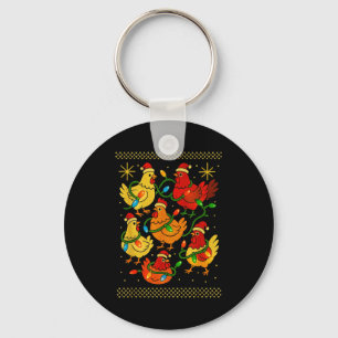 Cute Ugly Christmas Chickens Hen Shirt Funny Xmas Key Ring