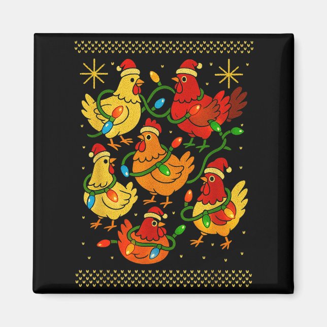 Cute Ugly Christmas Chickens Hen Shirt Funny Xmas  Magnet (Front)