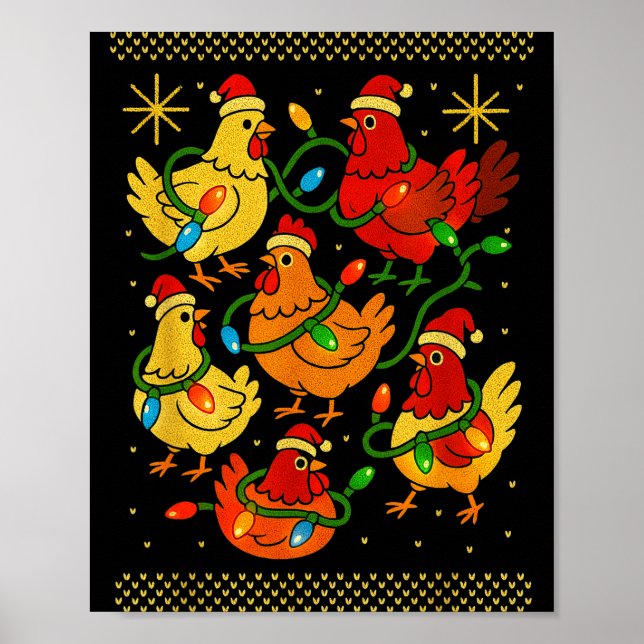 Cute Ugly Christmas Chickens Hen Shirt Funny Xmas  Poster (Front)