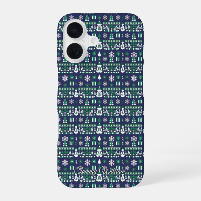 cute ugly christmas sweater pattern iPhone 16 case (Back)