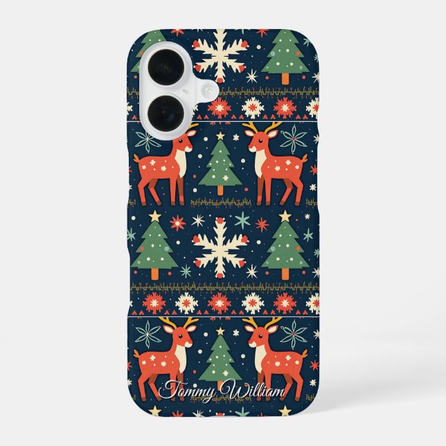 Cute Ugly Christmas Sweater Pattern iPhone 16 Case (Back)