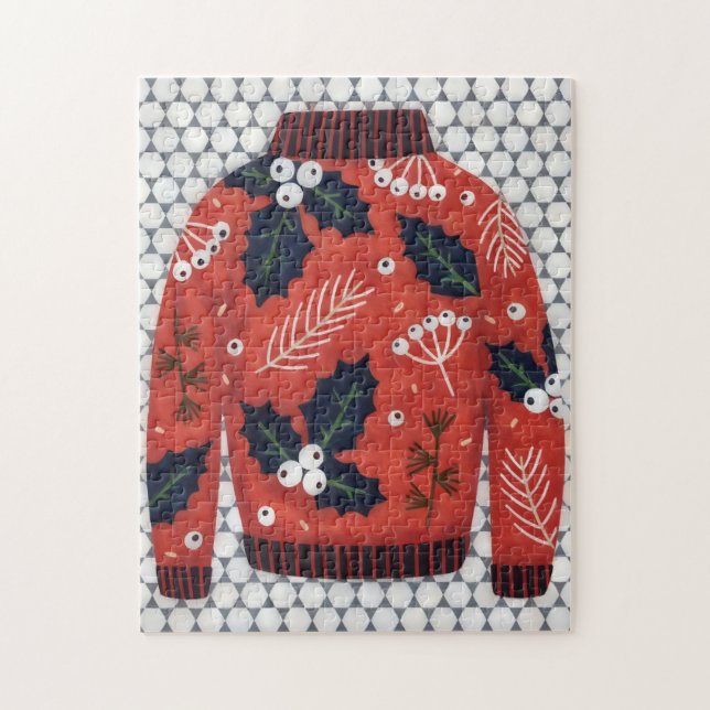 Cute Ugly Sweater Art Christmas Holiday Puzzle Red (Vertical)
