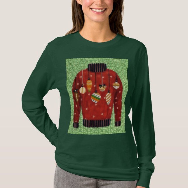 Cute Ugly Sweater Art on Long Sleeve Shirt (Front)