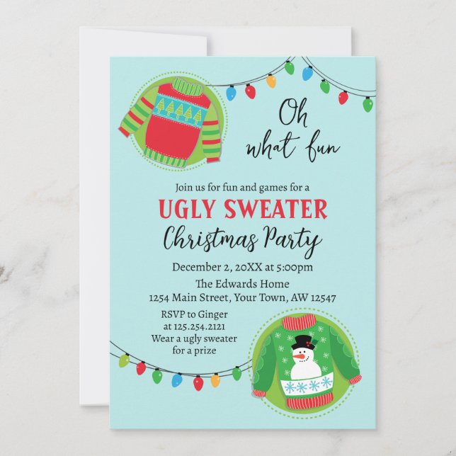 Cute ugly sweater Christmas Holiday Invitation (Front)