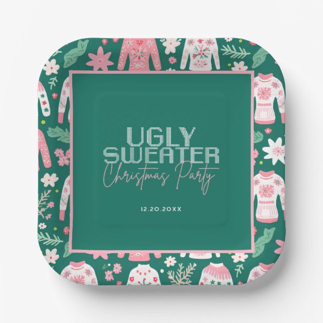 Cute Ugly Sweater Christmas Party Paper Plate (Front)