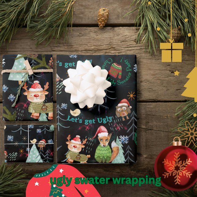 Cute Ugly Sweater Christmas Party  Wrapping Paper Sheet (Cute Ugly Sweater Christmas Party Wrapping Paper Sheets)