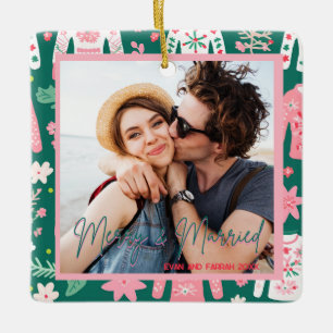 Cute Ugly Sweater First Christmas Married  Ceramic Ornament