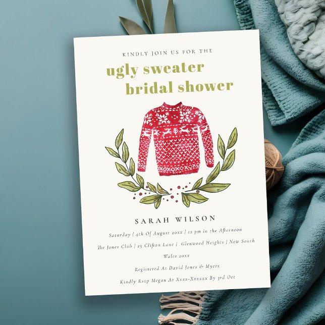 Cute Ugly Sweater Leaf Winter Bridal Shower Invite (Creator Uploaded)