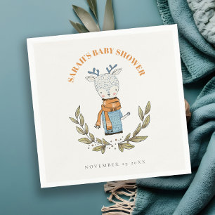 Cute Ugly Sweater Leaf Winter Reindeer Baby Shower Napkin