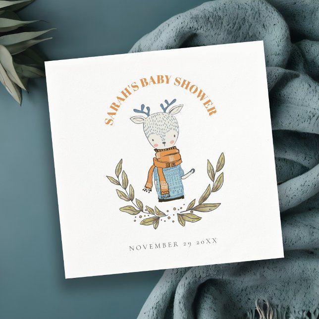 Cute Ugly Sweater Leaf Winter Reindeer Baby Shower Napkin (Creator Uploaded)