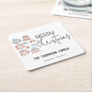 Cute Ugly Sweater Merry Christmas Holiday Party Square Paper Coaster