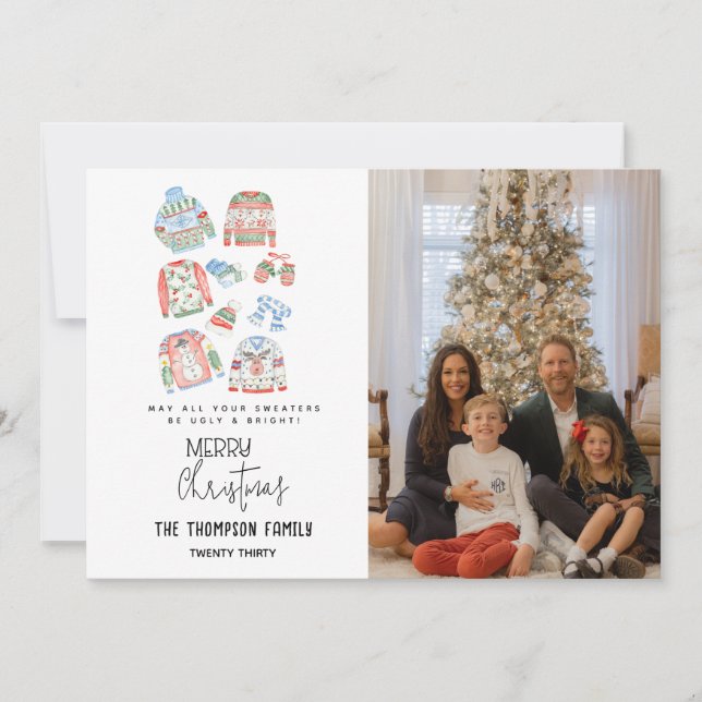 Cute Ugly Sweater Merry Christmas Holiday Photo Card (Front)