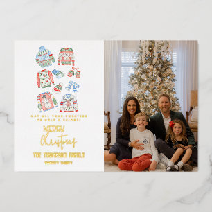 Cute Ugly Sweater Merry Christmas Photo Gold Foil Holiday Card
