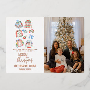 Cute Ugly Sweater Merry Christmas Photo Rose Gold Foil Holiday Card