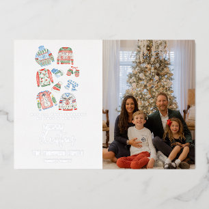 Cute Ugly Sweater Merry Christmas Photo Silver Foil Holiday Card