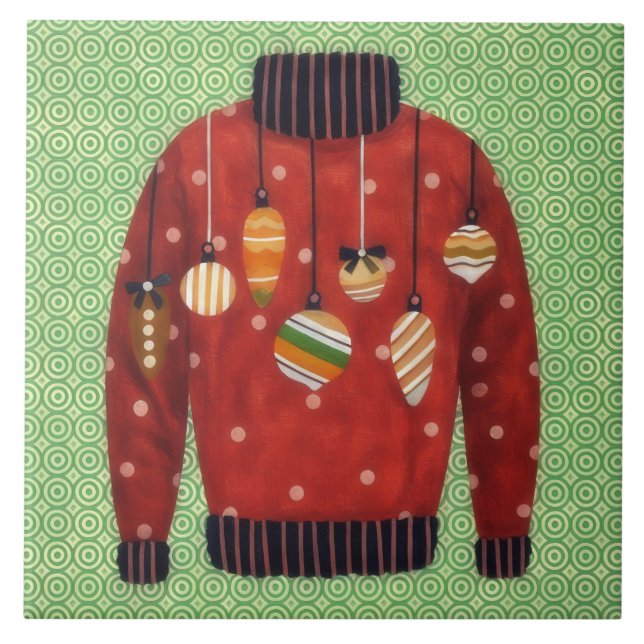 Cute Ugly Sweater Ornament Art Tile (Front)