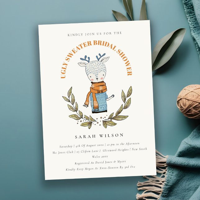Cute Ugly Sweater Reindeer Bridal Shower Invite (Creator Uploaded)