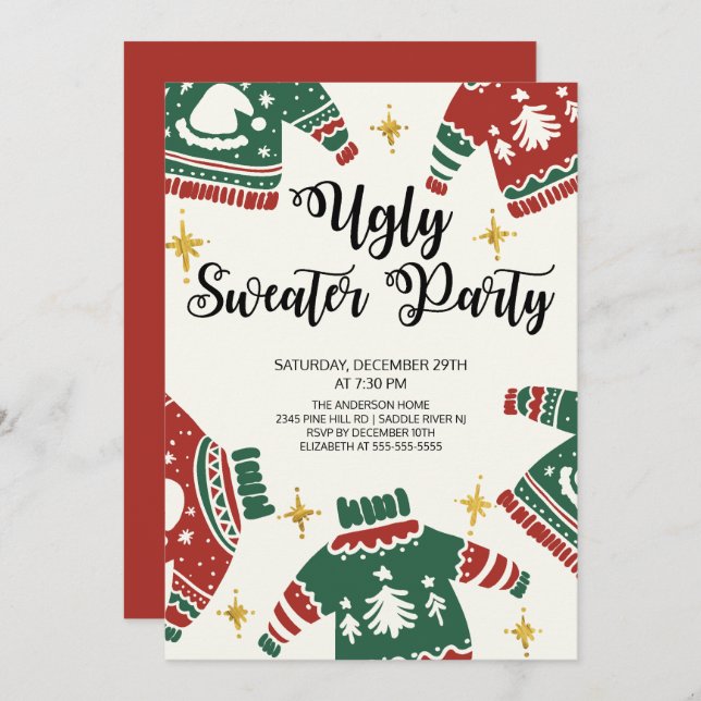 Cute Ugly Sweater Winter Party Invitation (Front/Back)