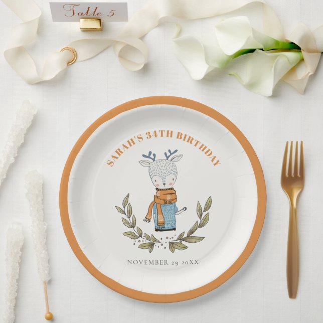 Cute Ugly Sweater Winter Reindeer Any Age Birthday Paper Plate (Wedding)