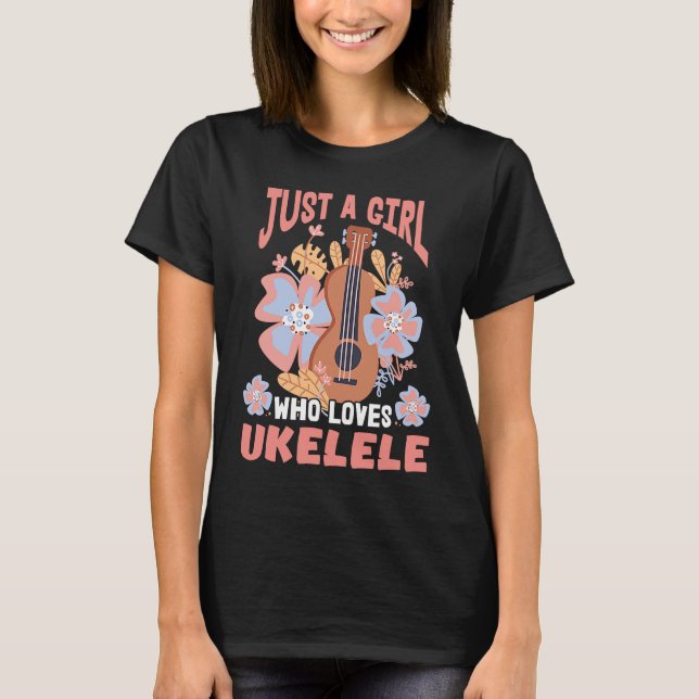 Cute Ukulele Girl Hawaii Music Little Guitar Uke F T-Shirt (Front)