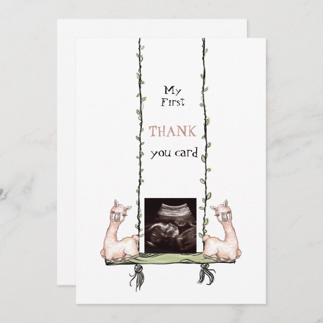 Cute Ultrasound Thanks Llamas Swinging  Thank You Card (Front/Back)