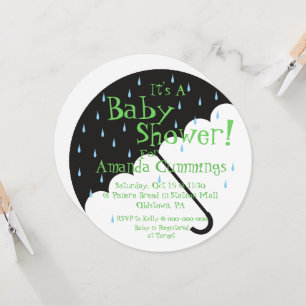 Cute Umbrella Baby Shower Invitation Round