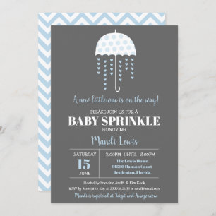 Cute Umbrella Blue Baby Sprinkle or Baby Shower Invitation