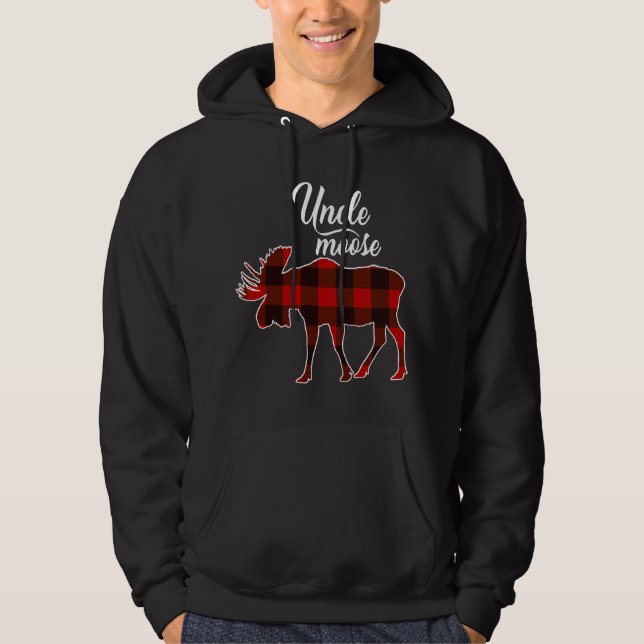 Cute Uncle Moose- Red Plaid Christmas Matching Paj Hoodie (Front)