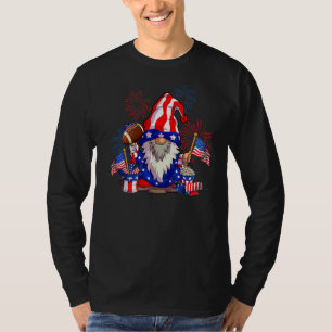 Cute Uncle Sam Gnome Football Usa Flag Patriotic 4 T-Shirt